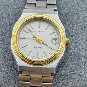 Vintage Bucherer Watch Super Thin 6.5MM Case Gold Plated Bezel Stainless Steel